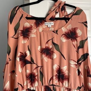 Ava & Viv Sleeveless Salmon Pink Floral Maxi Dress With Belt in Size 4X